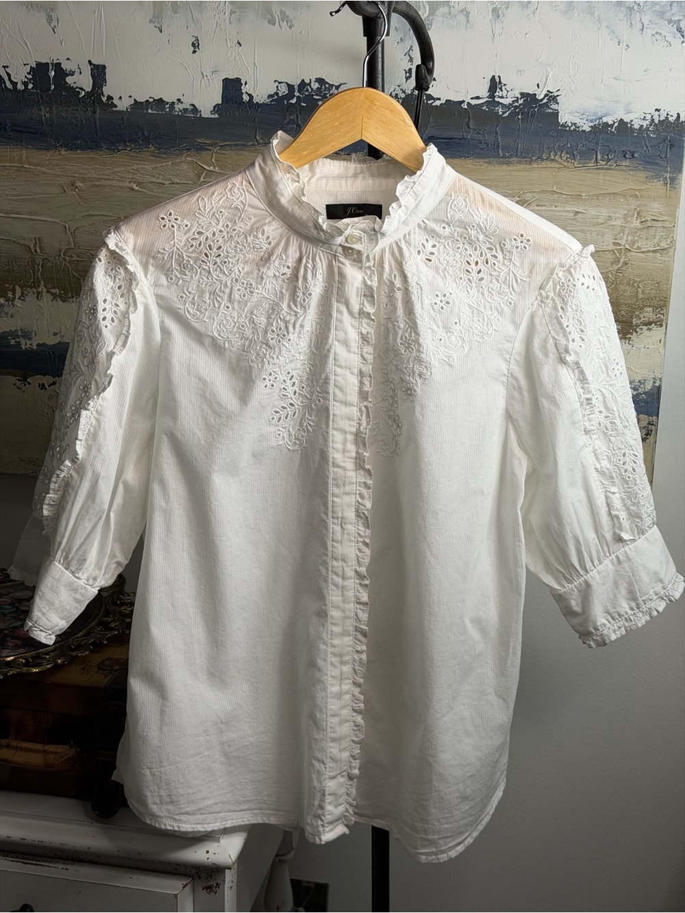 J. Crew White Eyelet Embroidered Cotton Button-Down Shirt